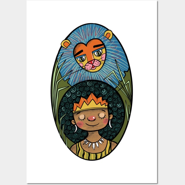 Leo Zodiac Strength: Fearless Jungle Encounter Wall Art by Illustory